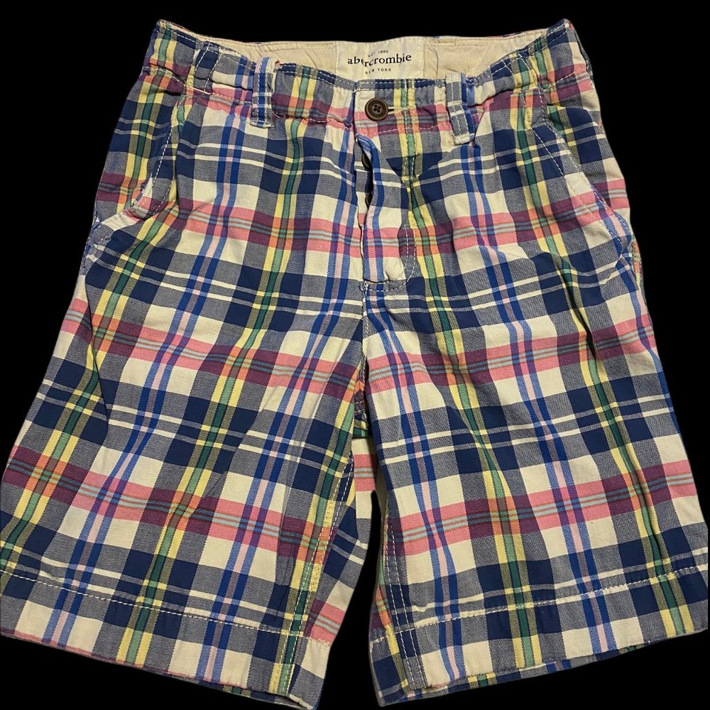 Abercrombie Kids Boys Size 12 Multicolored Plaid Shorts Flat Front.